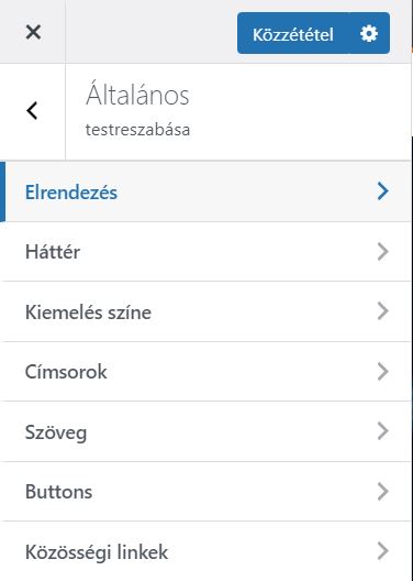 Általános beállítások testreszabása