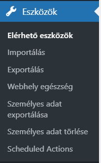 WordPress eszközök menü