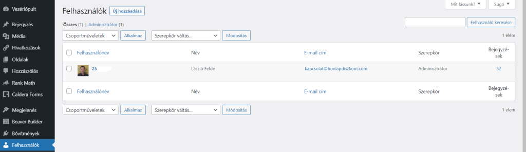 WordPress felhasználók