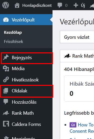 A WordPress tartalmak két módon jelennek meg: oldalak, vagy bejegyzések lehetnek