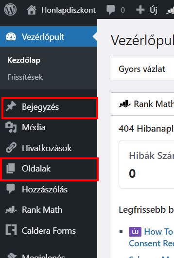 Wordpress oldalak-bejegyzések