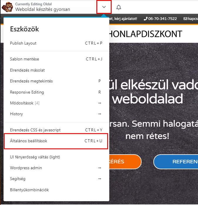 BB eszközök menü