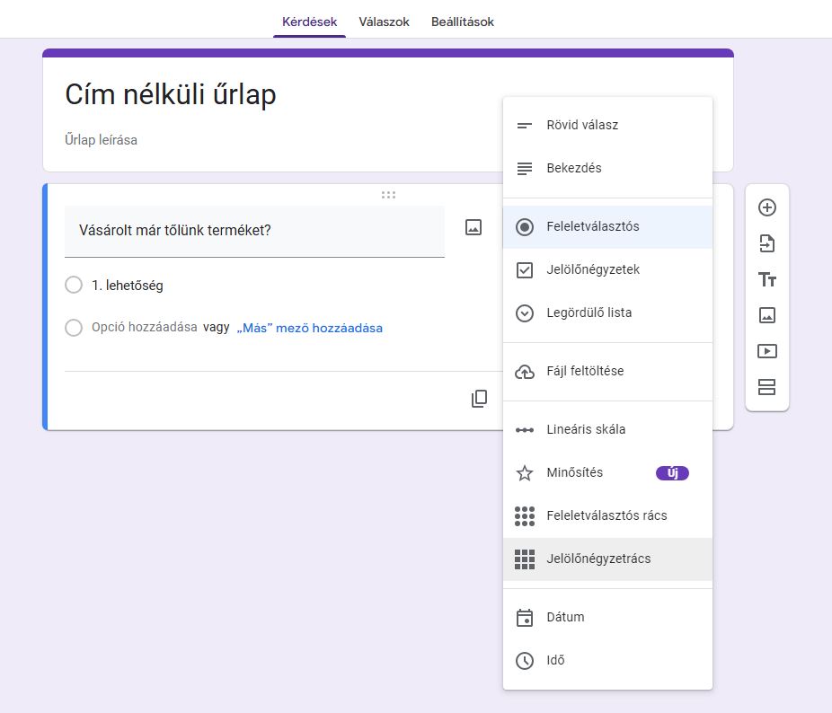 Kérdés hozzáadása és formázása