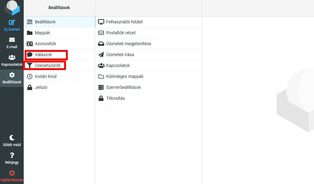 automatikus válaszok és üzenetszűrők használata